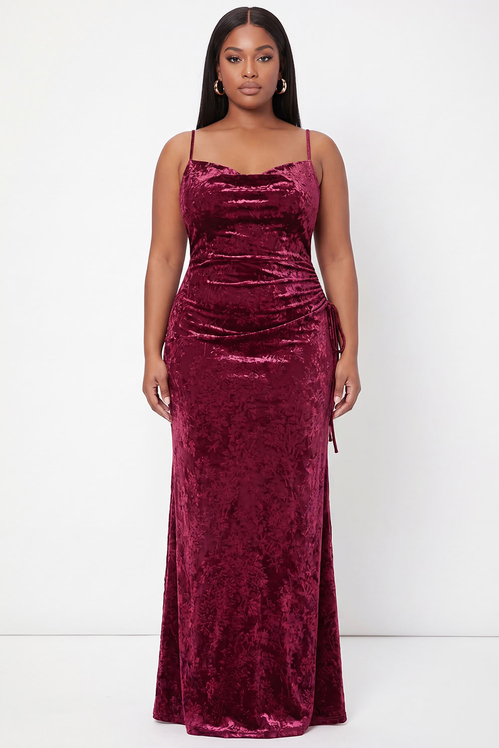 Burgundy Velvet Mermaid Spaghetti Straps Long Formal Dress with Lace Up Back
