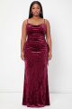 Plus Size Burgundy Burnout Velvet Mermaid Bridesmaid Dress with Lace Up Back