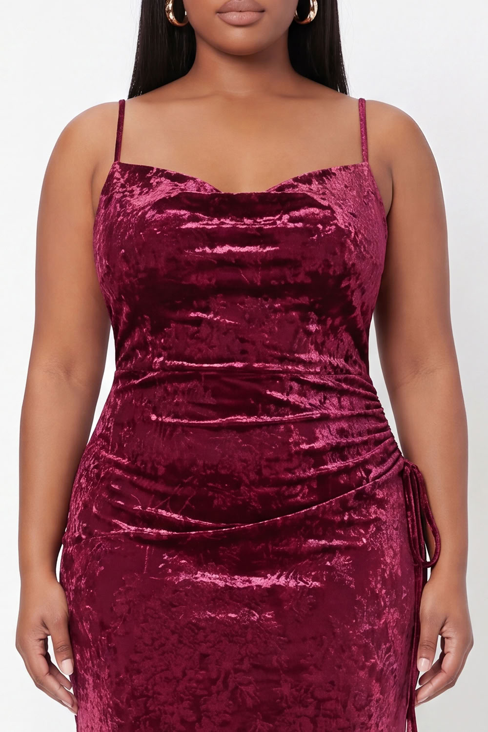 Burgundy Velvet Mermaid Spaghetti Straps Long Formal Dress with Lace Up Back