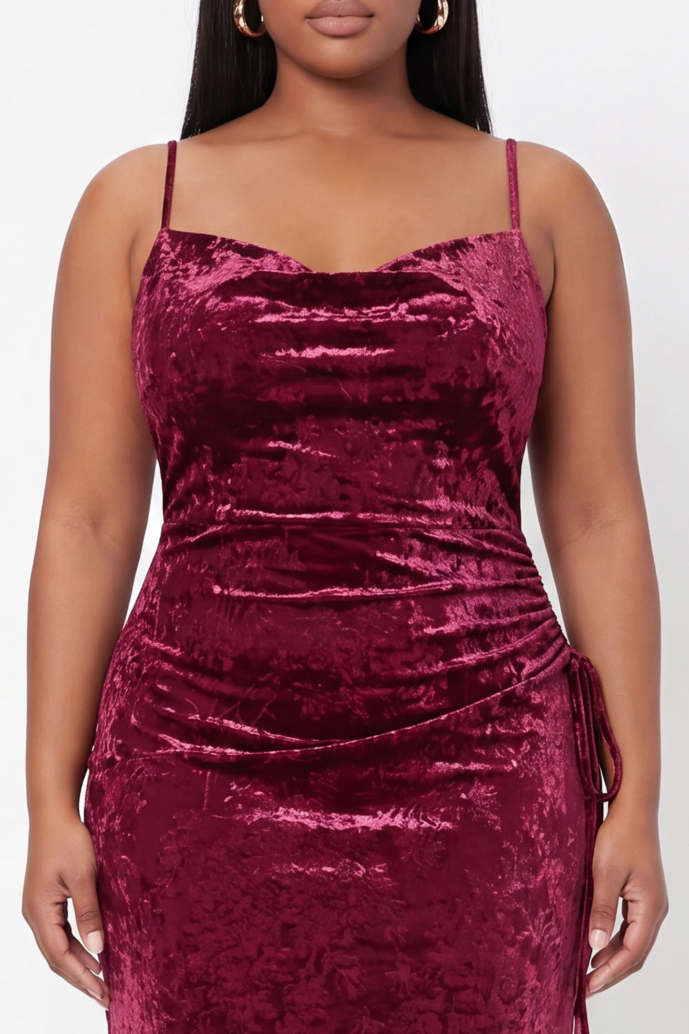 Burgundy Velvet Mermaid Spaghetti Straps Long Formal Dress with Lace Up Back