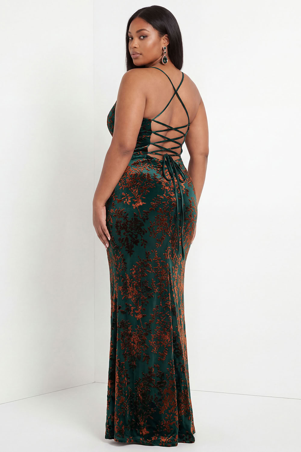 Burgundy Velvet Mermaid Spaghetti Straps Long Formal Dress with Lace Up Back