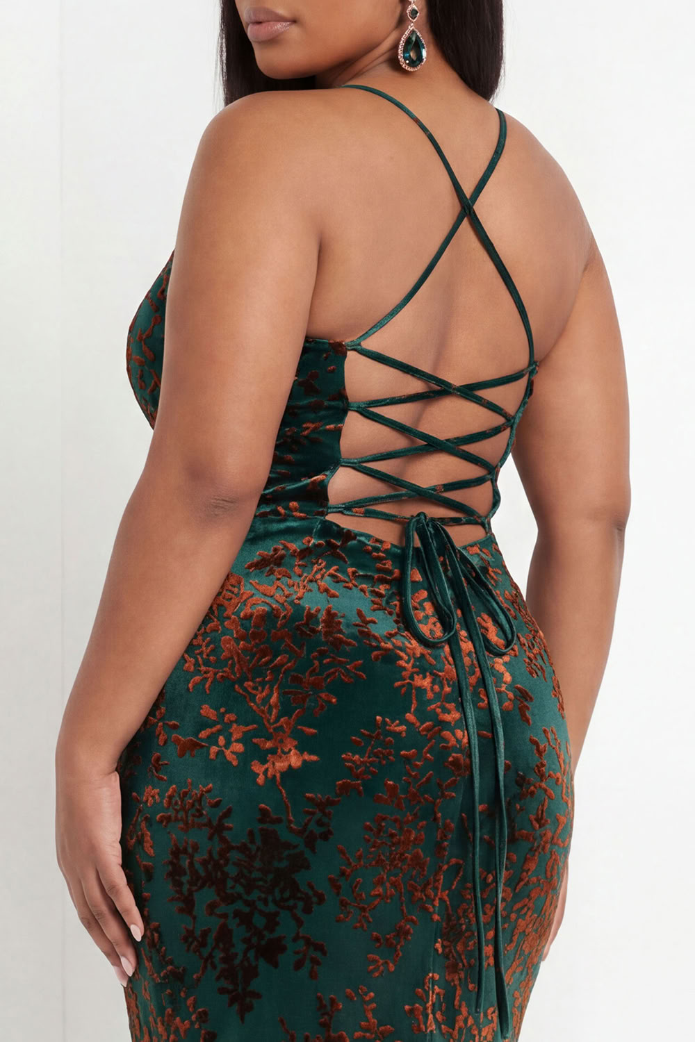 Burgundy Velvet Mermaid Spaghetti Straps Long Formal Dress with Lace Up Back