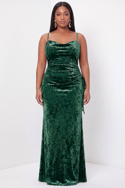 Burgundy Velvet Mermaid Spaghetti Straps Long Formal Dress with Lace Up Back