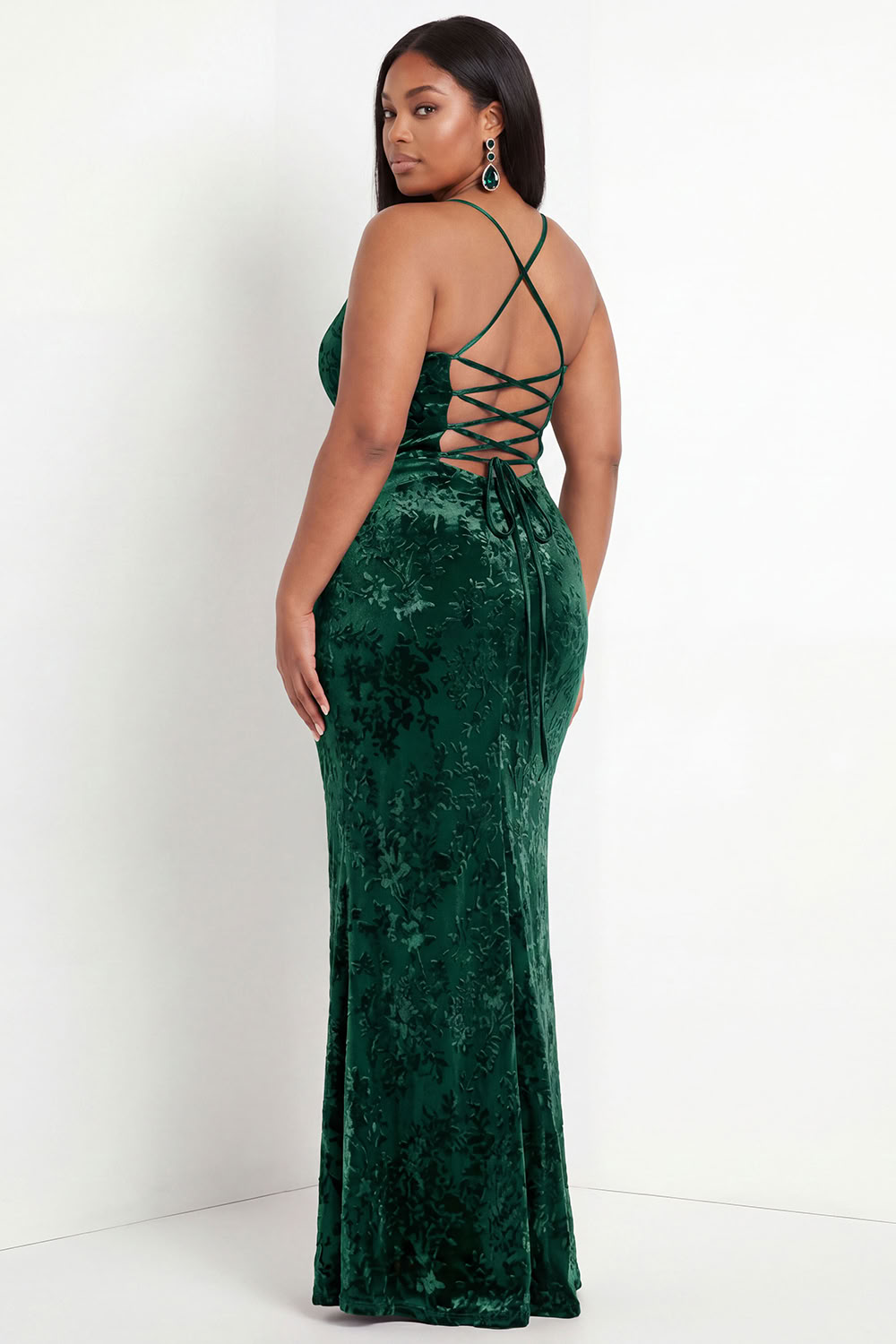 Burgundy Velvet Mermaid Spaghetti Straps Long Formal Dress with Lace Up Back