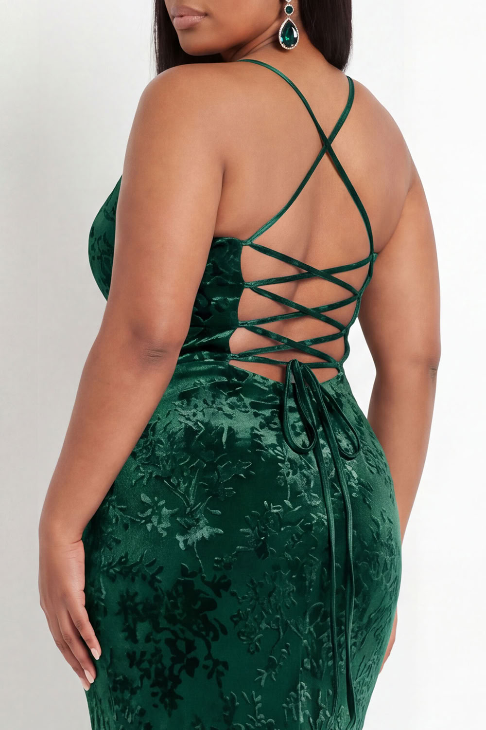 Burgundy Velvet Mermaid Spaghetti Straps Long Formal Dress with Lace Up Back