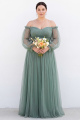 Eucalyptus Off the Shoulder A Line Plus Size Bridesmaid Dress with Long Sleeves