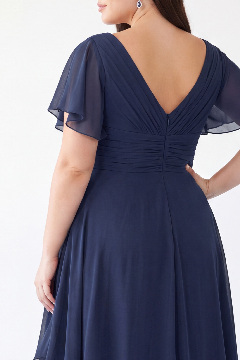 Chiffon A-Line Navy V-Neck Plus Size Long Mother of the Bride Dress with Ruffles
