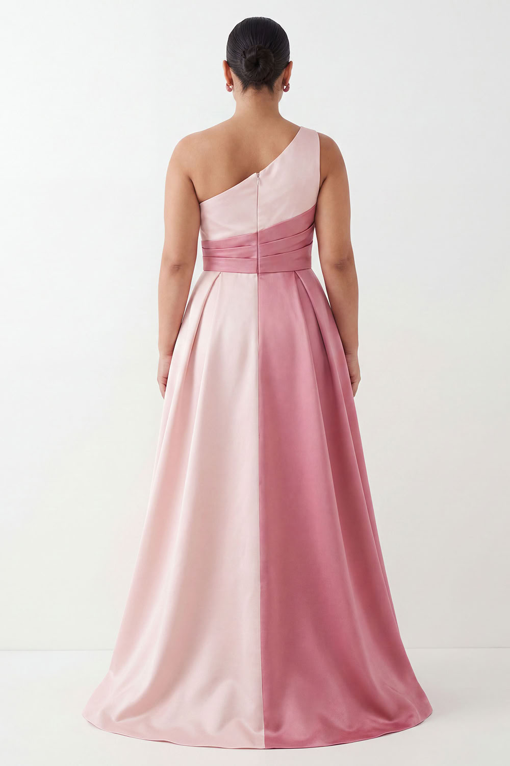 A-Line Pink One Shoulder Plus Size Long Formal Dress