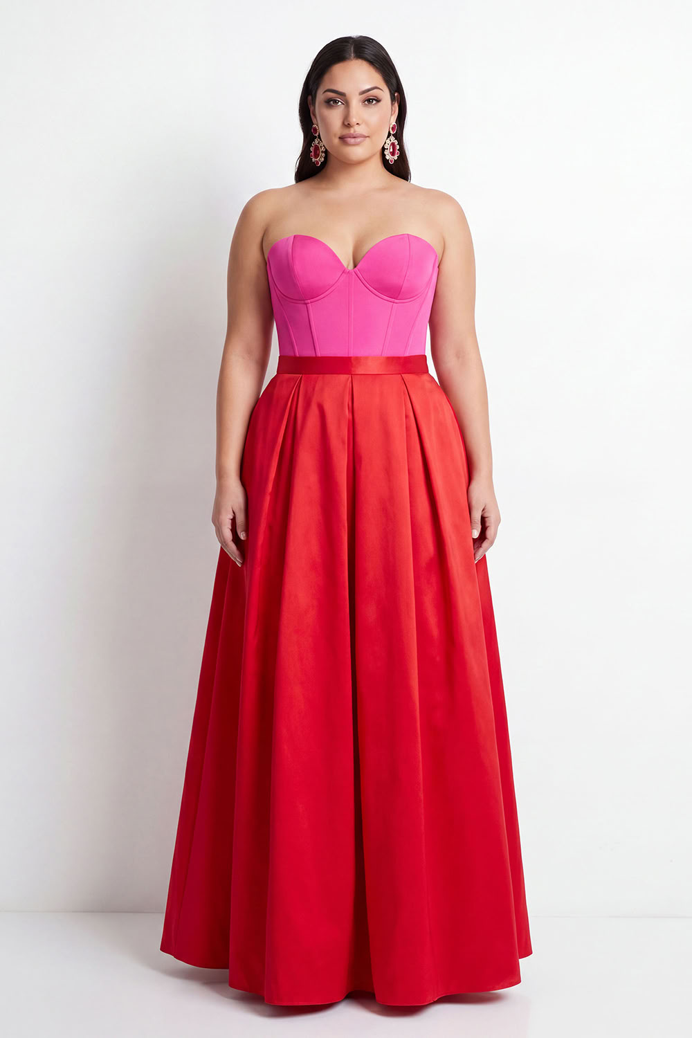 Dressself Women Sweetheart Red and Fuchsia Formal Dress A-Line Corset Plus Size Long Evening Dress
