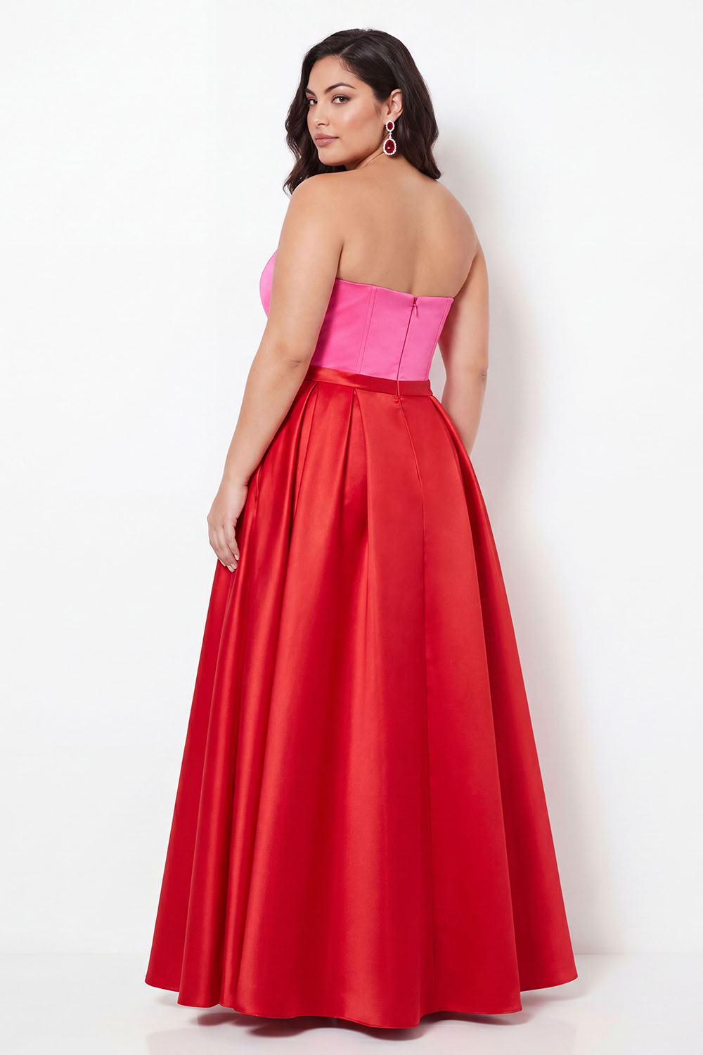 Sweetheart Red and Fuchsia Corset A-Line Plus Size Long Formal Dress