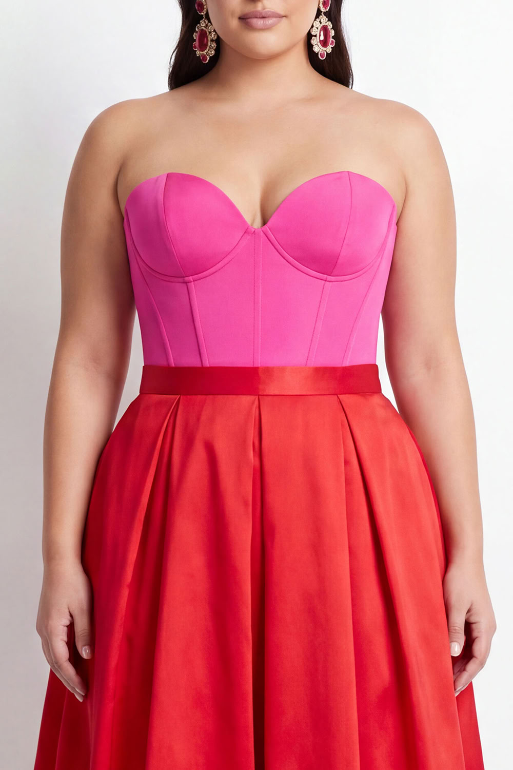 Sweetheart Red and Fuchsia Corset A-Line Plus Size Long Formal Dress
