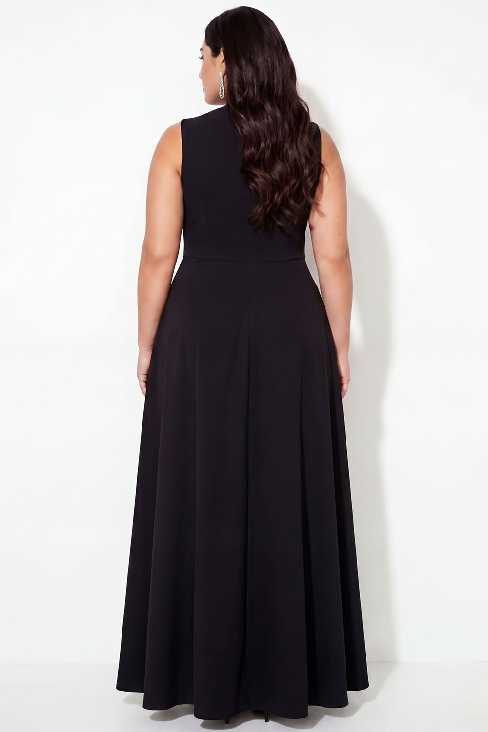 Black A-Line Plus Size High Neck Long Formal Dress with Pockets