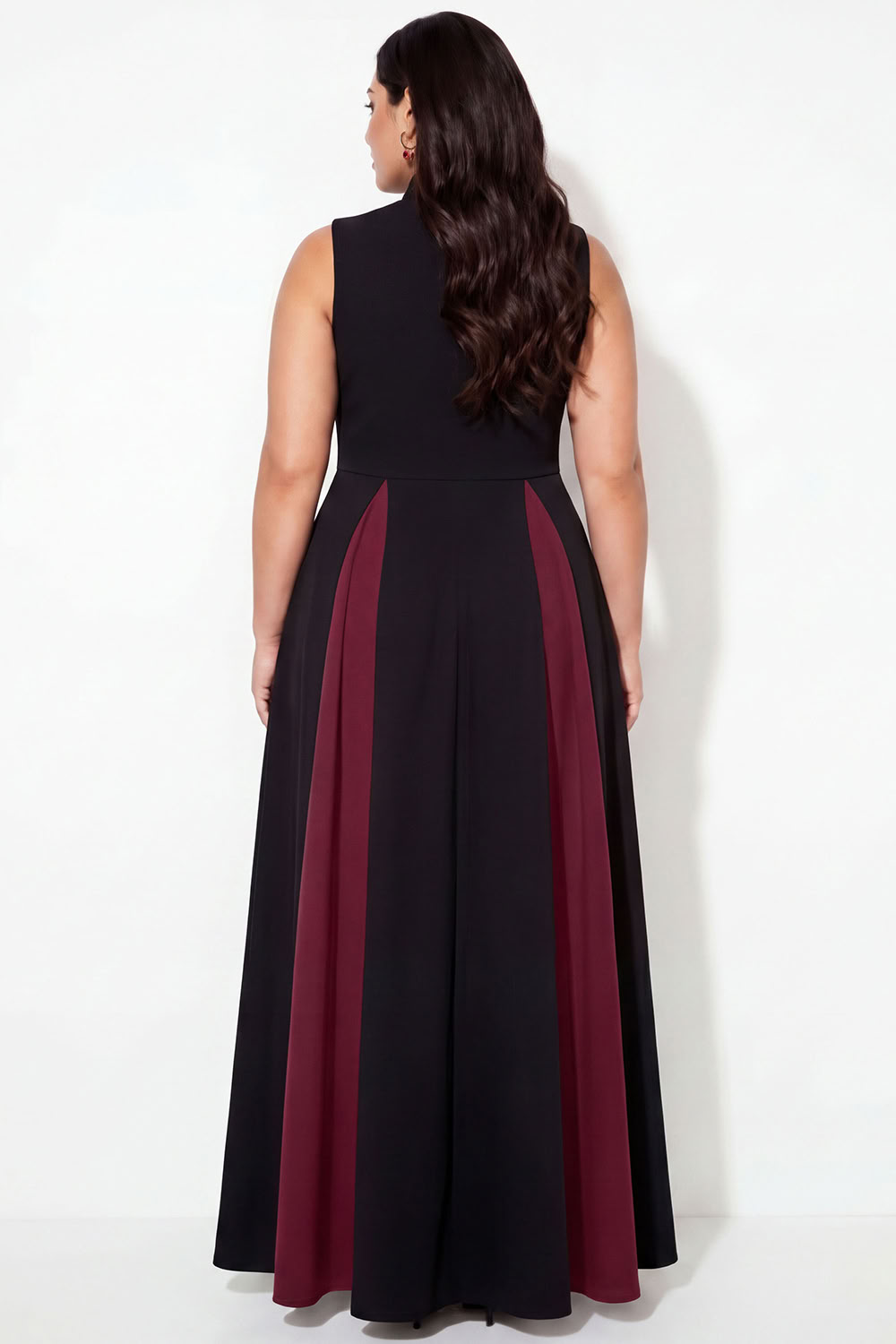 Black A-Line Plus Size High Neck Long Formal Dress with Pockets