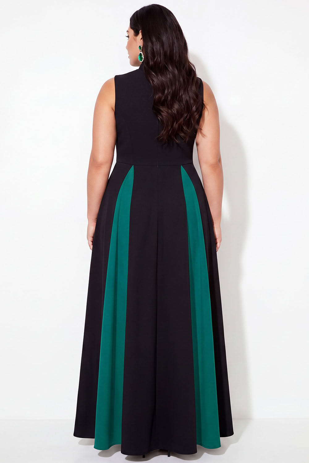 Black A-Line Plus Size High Neck Long Formal Dress with Pockets