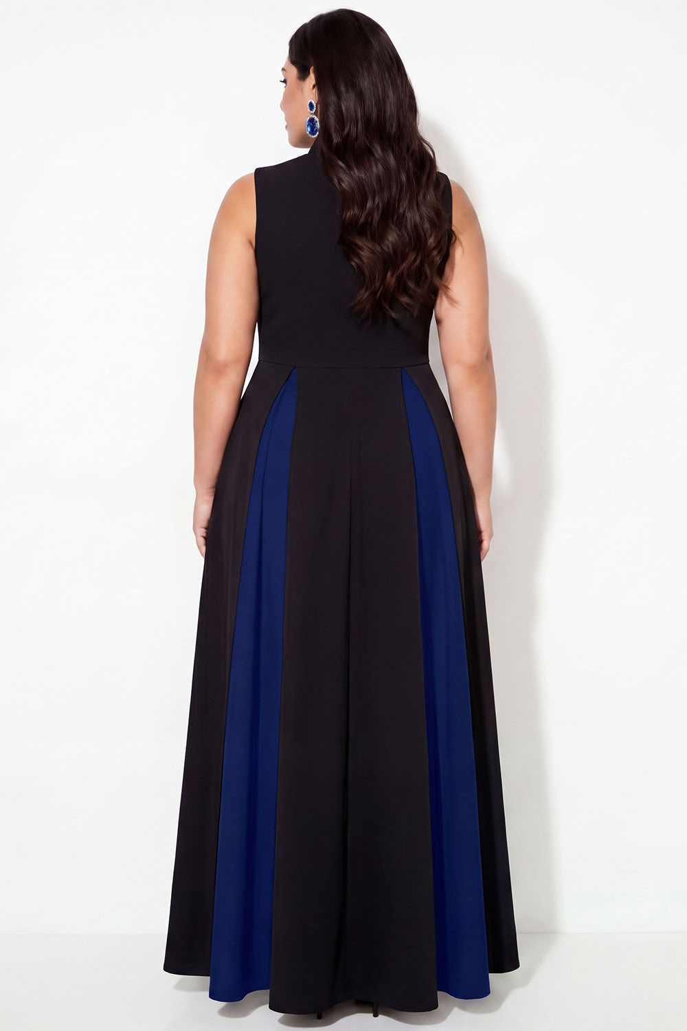Black A-Line Plus Size High Neck Long Formal Dress with Pockets
