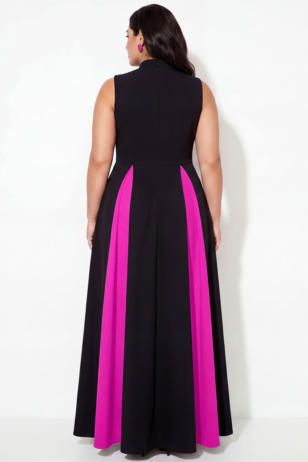 Black A-Line Plus Size High Neck Long Formal Dress with Pockets
