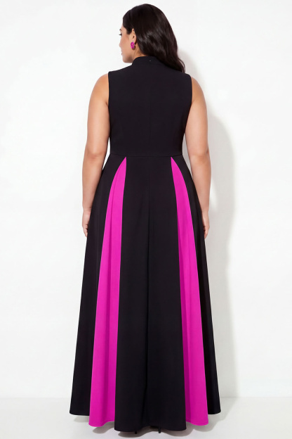 Black A-Line Plus Size High Neck Long Formal Dress with Pockets