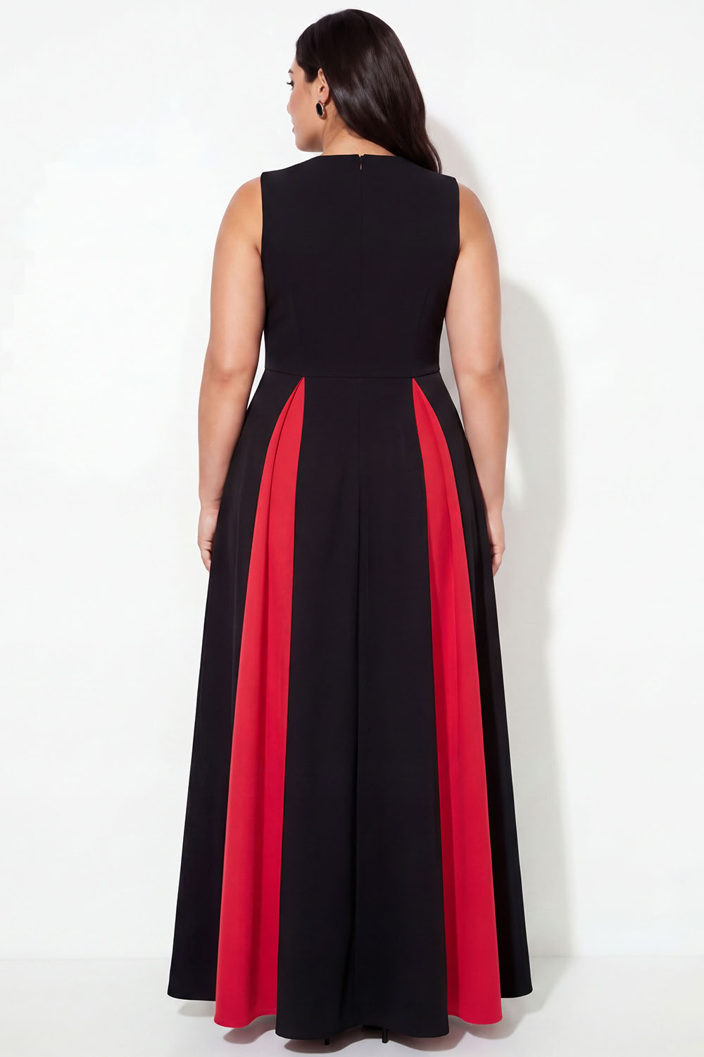 Black A-Line Plus Size High Neck Long Formal Dress with Pockets