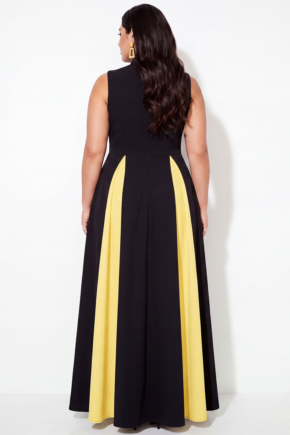 Black A-Line Plus Size High Neck Long Formal Dress with Pockets