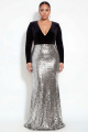 Sparkly Black Mermaid V-Neck Sequins Plus Size Long Formal Dress with Long Sleeves