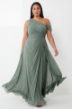 Dusty Sage One Shoulder Ruched Chiffon A-Line Plus Size Long Formal Dress