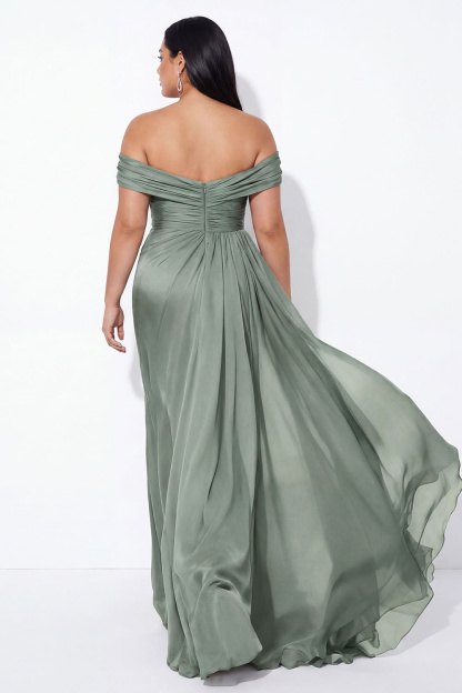 Dusty Sage One Shoulder Ruched Chiffon A-Line Plus Size Long Formal Dress
