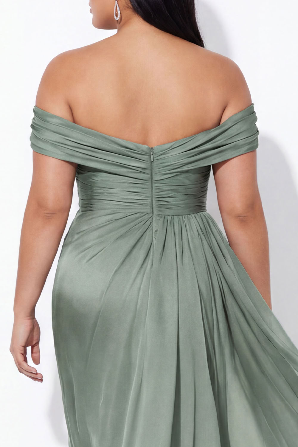 Dusty Sage One Shoulder Ruched Chiffon A-Line Plus Size Long Formal Dress