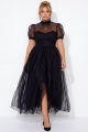 Black A-Line High Neck Tulle Plus Size Midi Dress with Short Sleeves