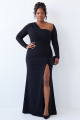 Black One Shoulder Sheath Satin Plus Size Mother of the Bride Dress with Slit
