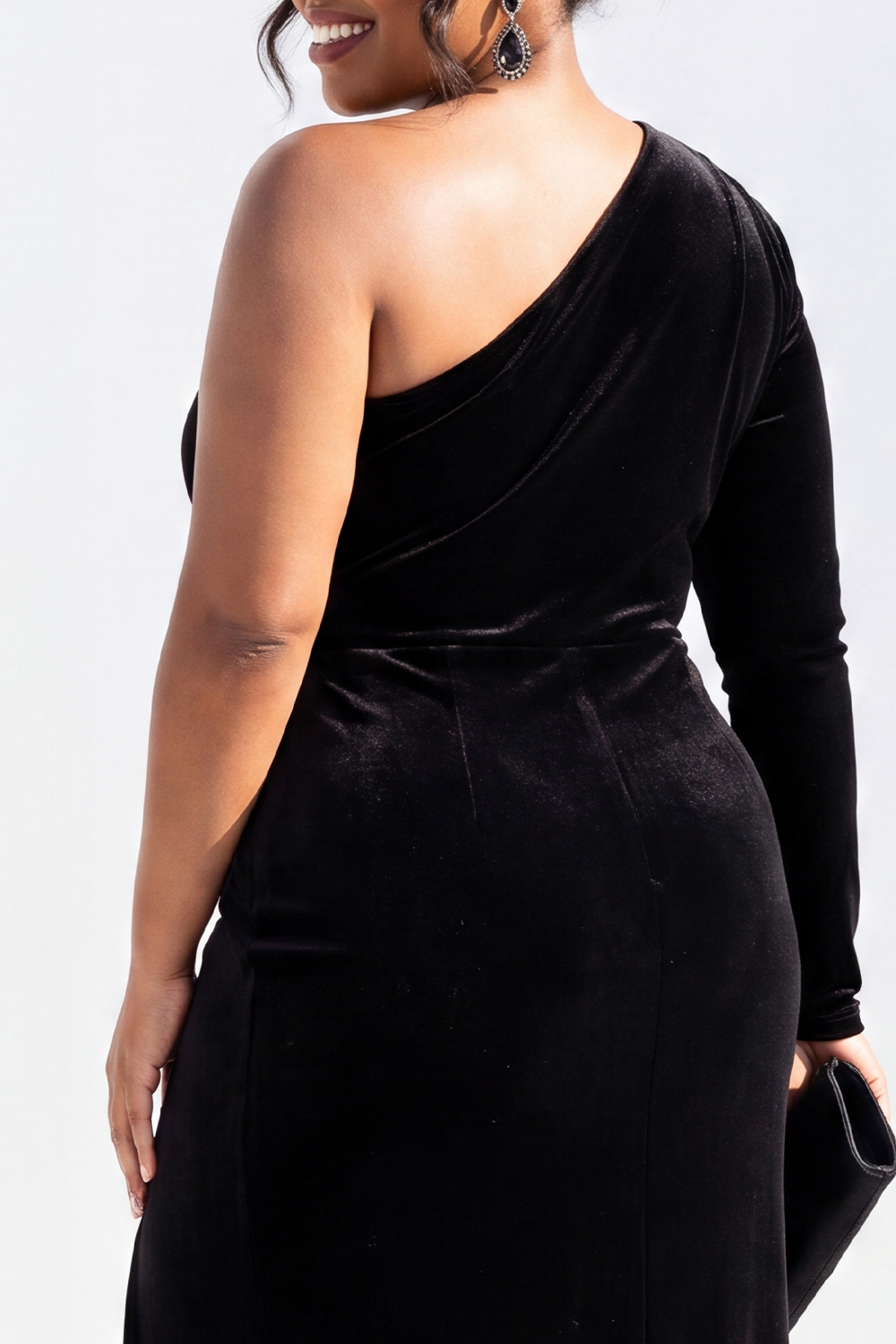 Black One Shoulder Sheath Satin Plus Size Mother of the Bride Dress with Slit
