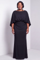 Black Plus Size Bateau Neck Sheath 3/4 Sleeves Long Mother of the Bride Dress