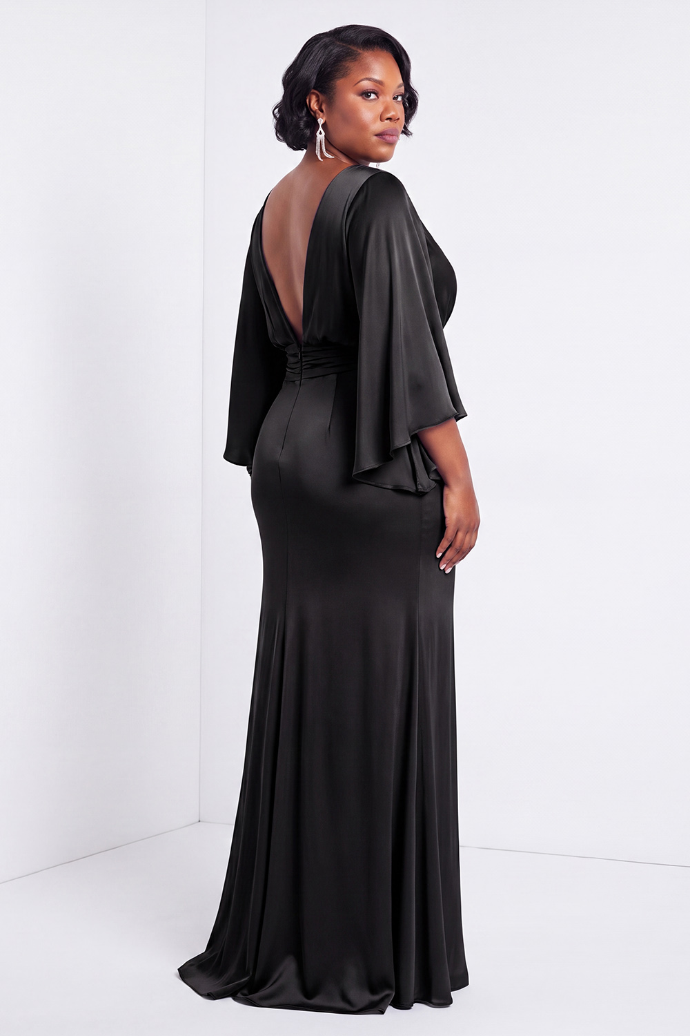Black Bateau Neck Sheath 3/4 Sleeves Long Mother of the Bride Dress