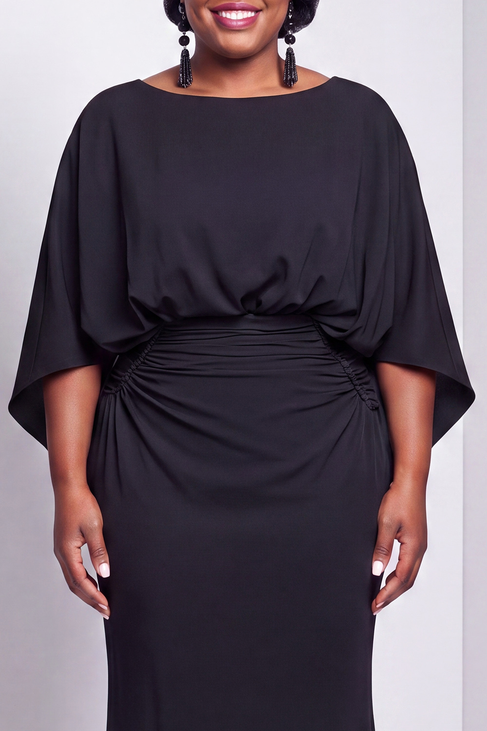 Black Bateau Neck Sheath 3/4 Sleeves Long Mother of the Bride Dress