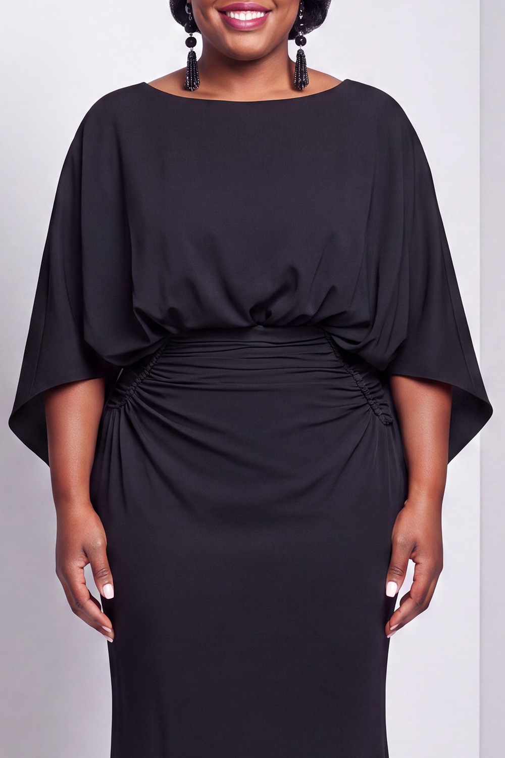 Black Bateau Neck Sheath 3/4 Sleeves Long Mother of the Bride Dress