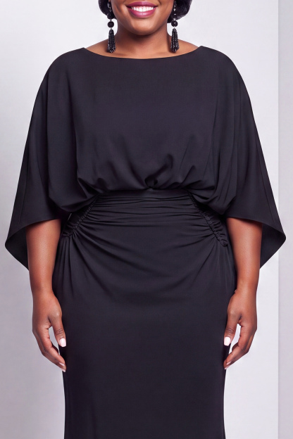 Black Bateau Neck Sheath 3/4 Sleeves Long Mother of the Bride Dress