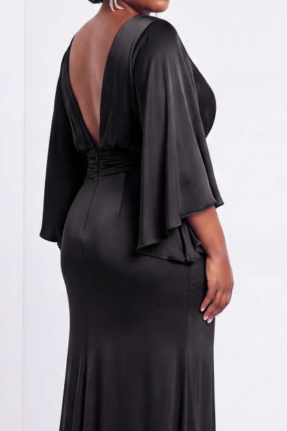 Black Bateau Neck Sheath 3/4 Sleeves Long Mother of the Bride Dress