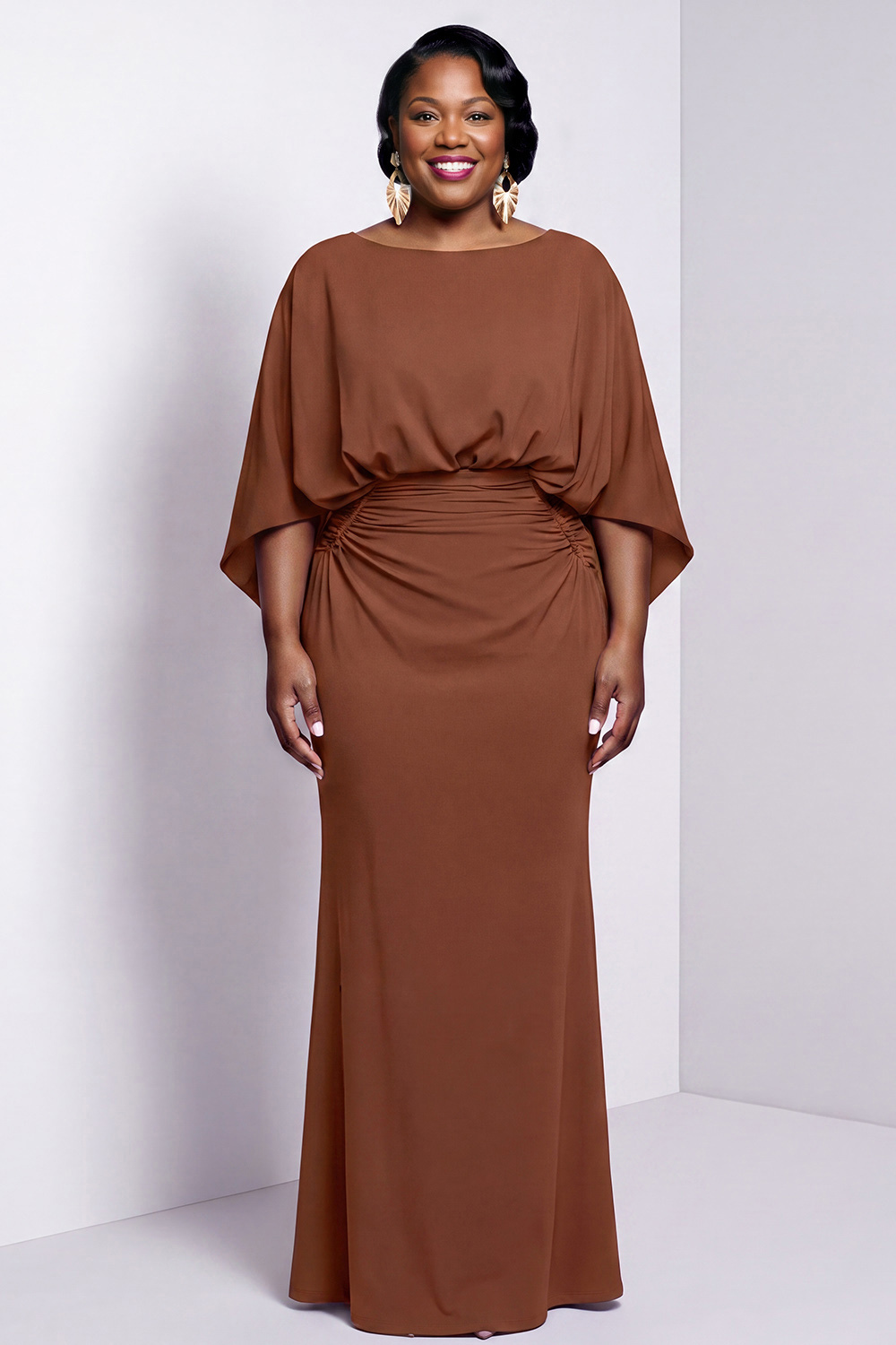 Black Bateau Neck Sheath 3/4 Sleeves Long Mother of the Bride Dress