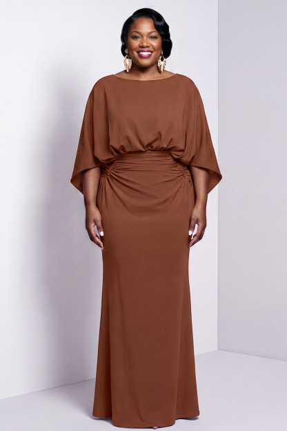 Black Bateau Neck Sheath 3/4 Sleeves Long Mother of the Bride Dress