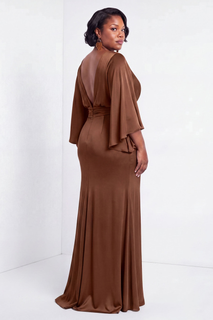 Black Bateau Neck Sheath 3/4 Sleeves Long Mother of the Bride Dress