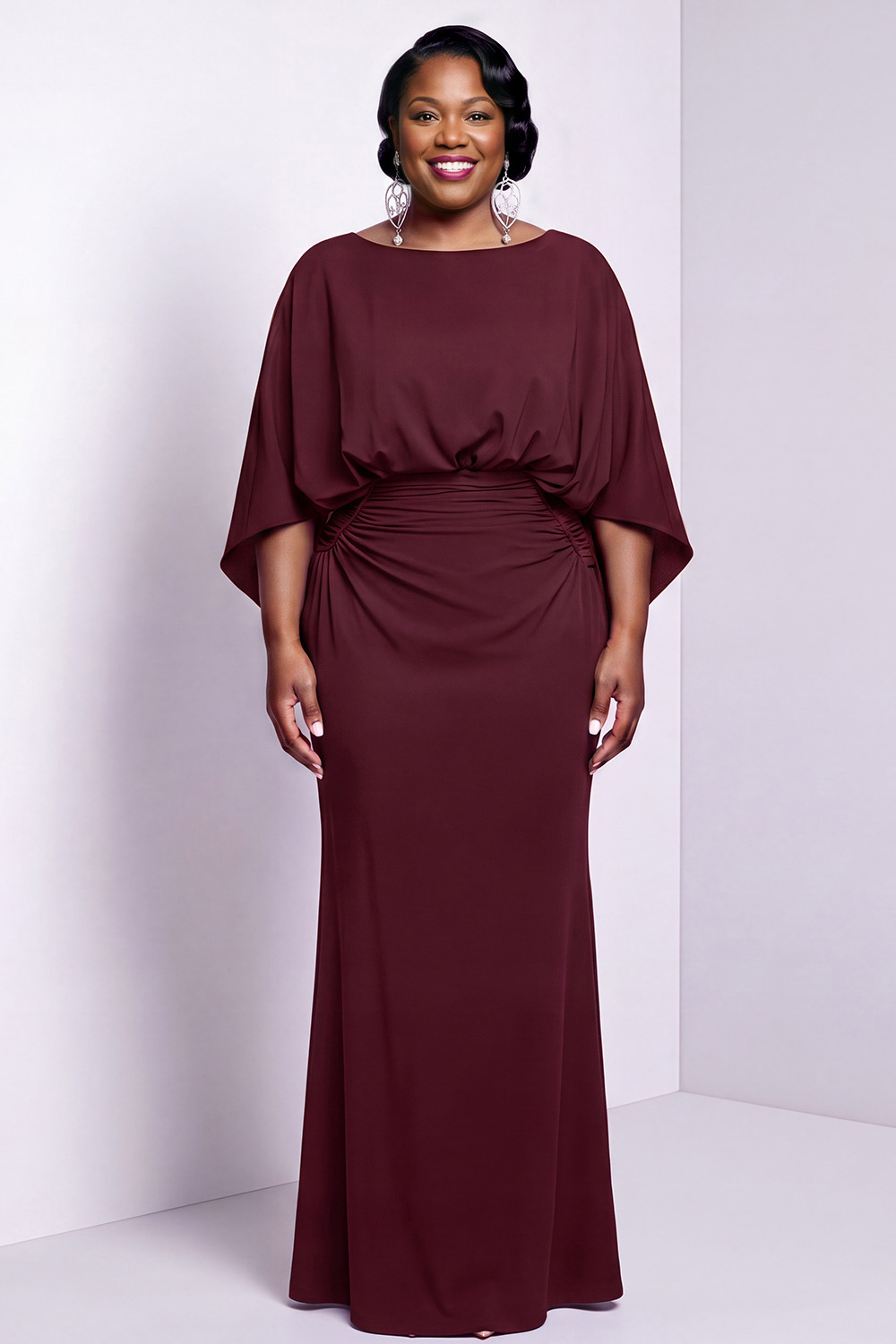 Black Bateau Neck Sheath 3/4 Sleeves Long Mother of the Bride Dress