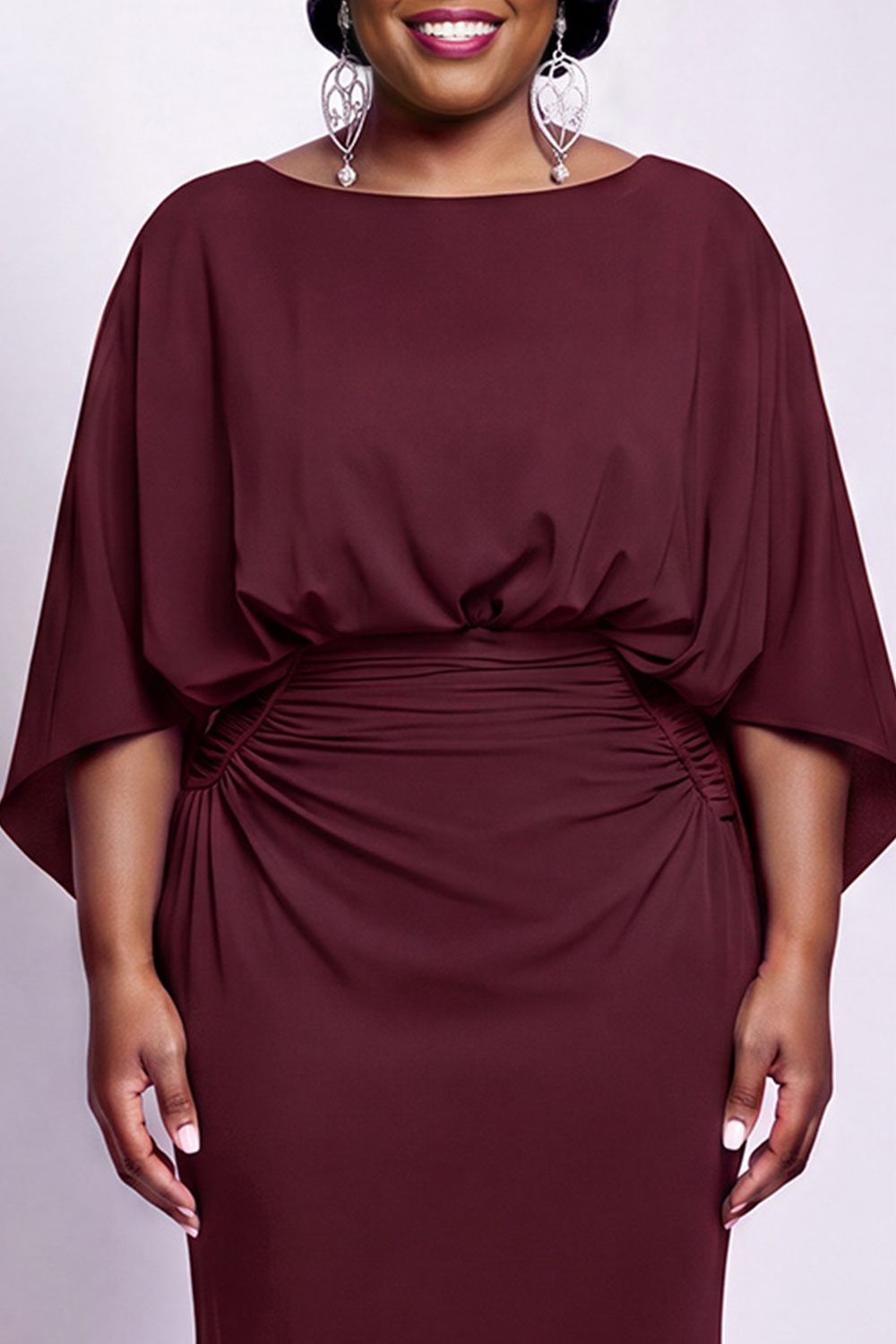 Black Bateau Neck Sheath 3/4 Sleeves Long Mother of the Bride Dress