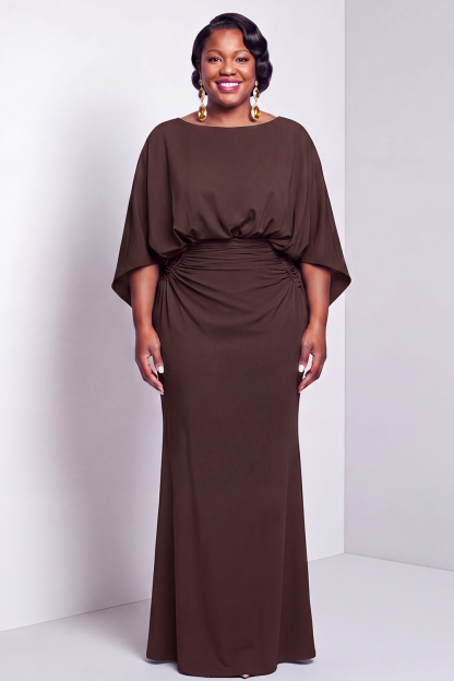 Black Bateau Neck Sheath 3/4 Sleeves Long Mother of the Bride Dress