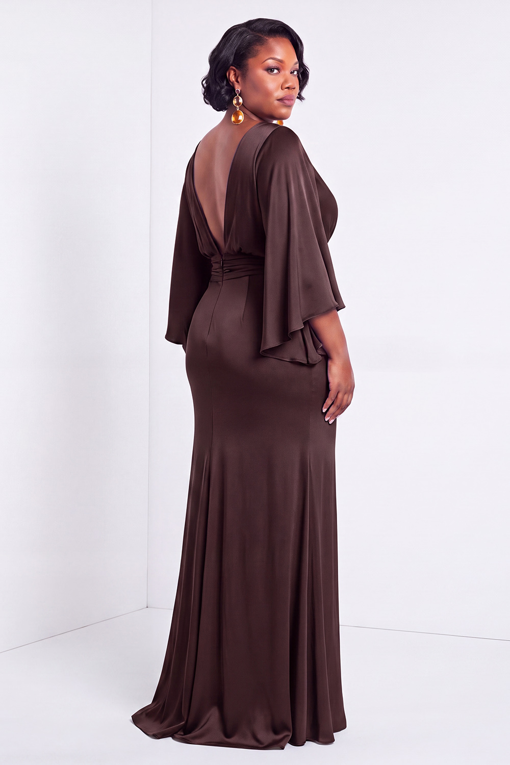 Black Bateau Neck Sheath 3/4 Sleeves Long Mother of the Bride Dress