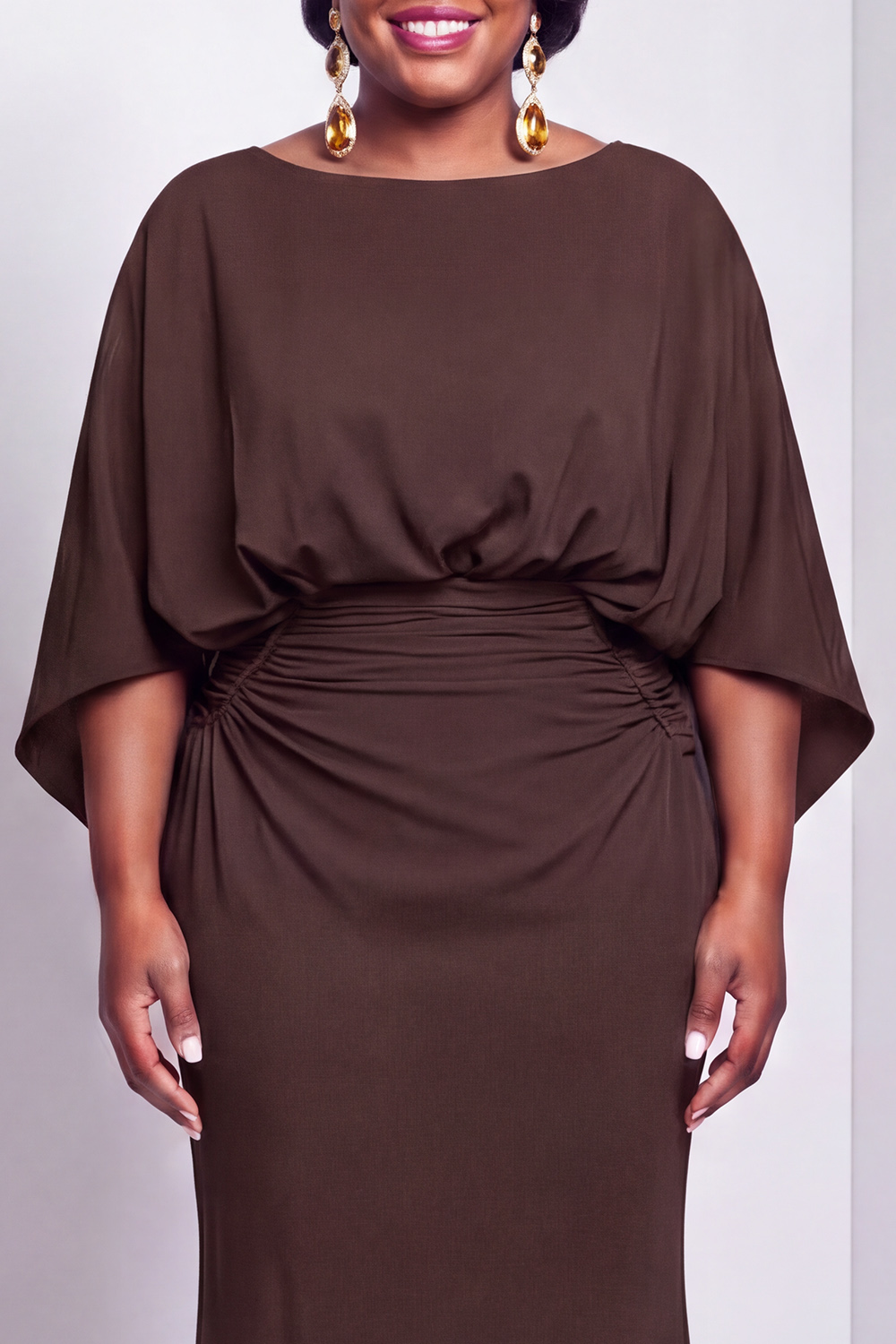 Black Bateau Neck Sheath 3/4 Sleeves Long Mother of the Bride Dress
