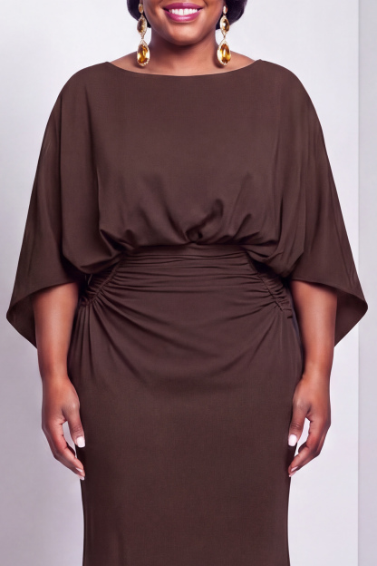 Black Bateau Neck Sheath 3/4 Sleeves Long Mother of the Bride Dress