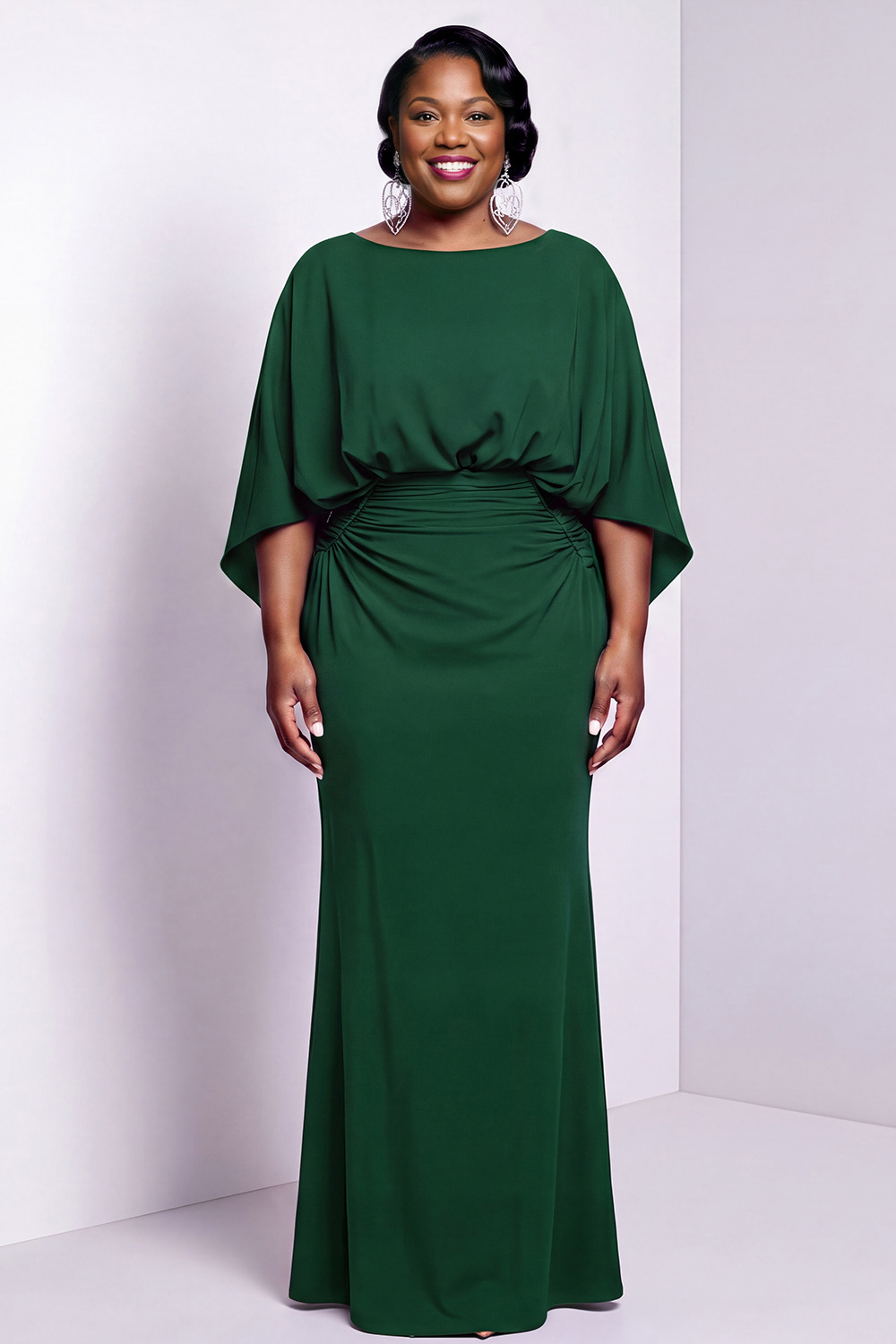 Black Bateau Neck Sheath 3/4 Sleeves Long Mother of the Bride Dress