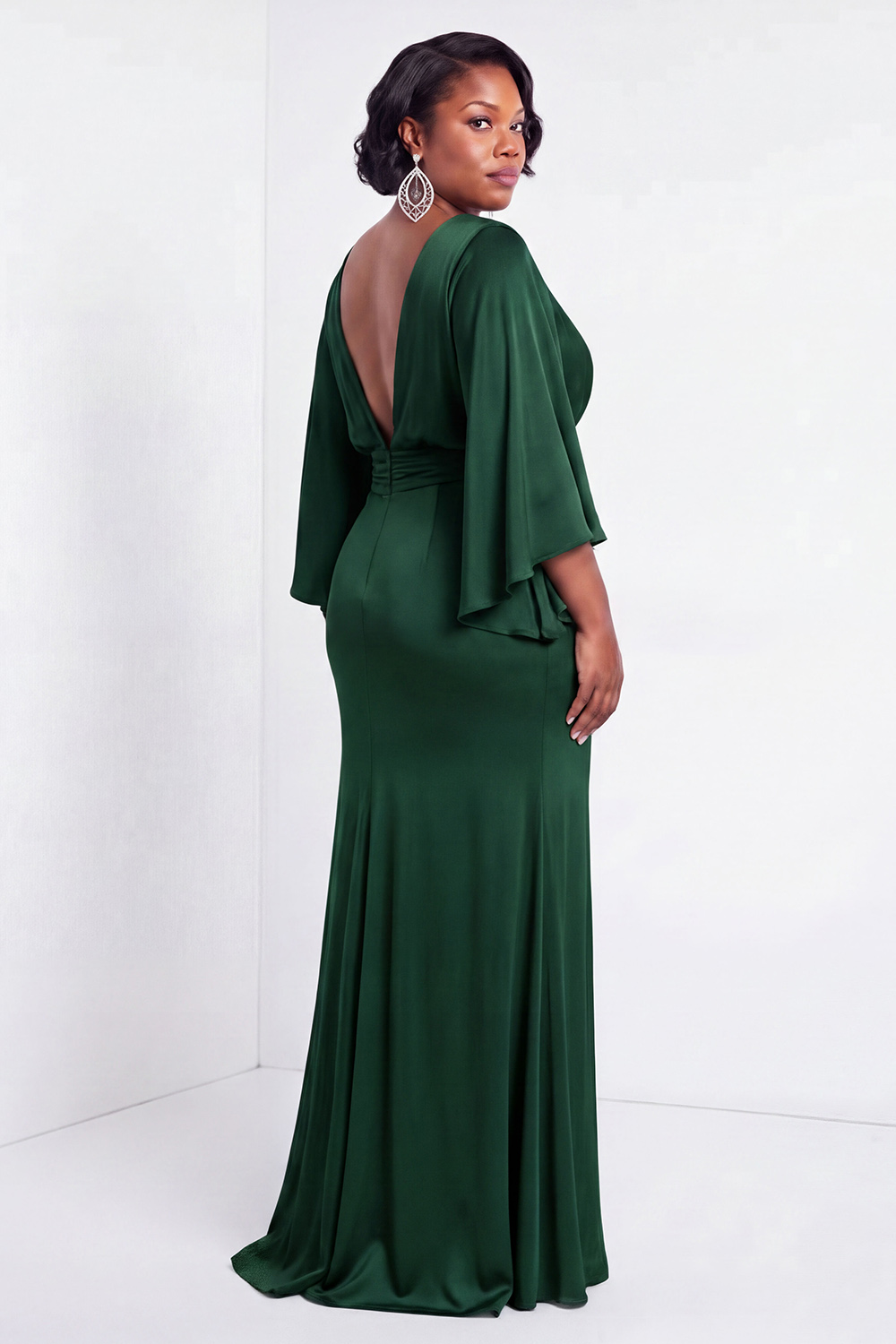 Black Bateau Neck Sheath 3/4 Sleeves Long Mother of the Bride Dress