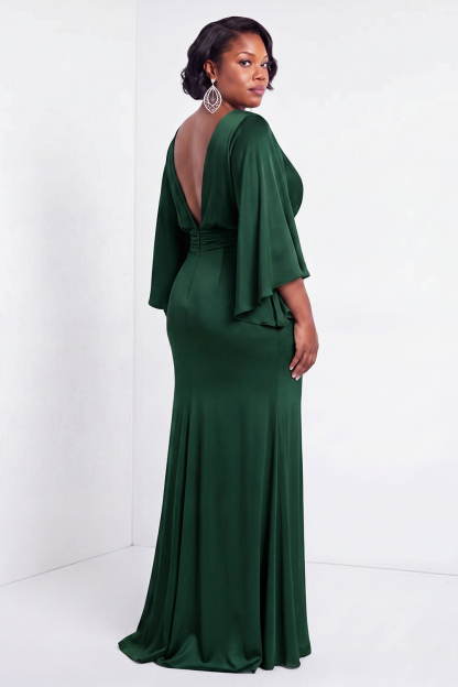 Black Bateau Neck Sheath 3/4 Sleeves Long Mother of the Bride Dress