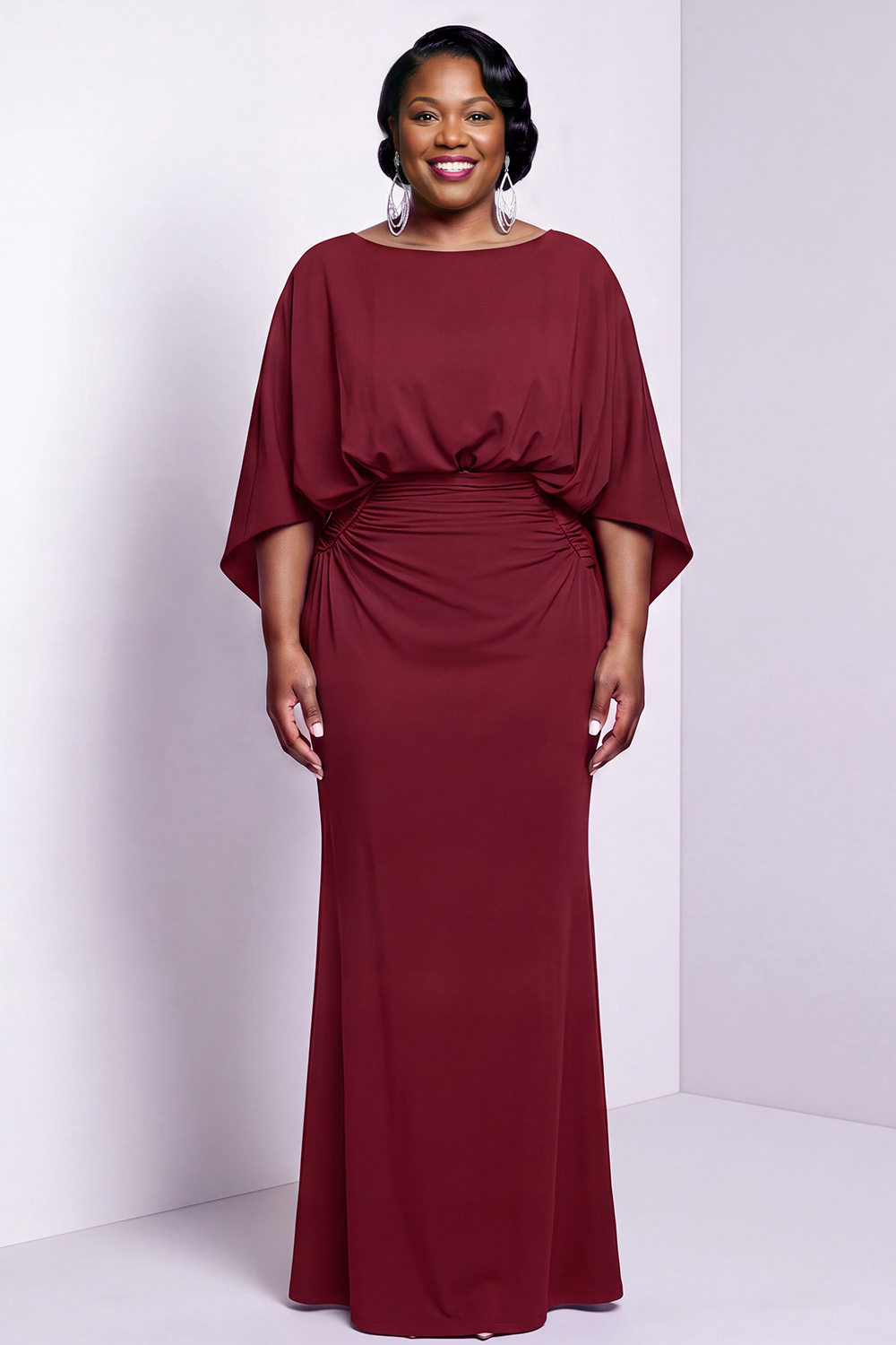 Black Bateau Neck Sheath 3/4 Sleeves Long Mother of the Bride Dress