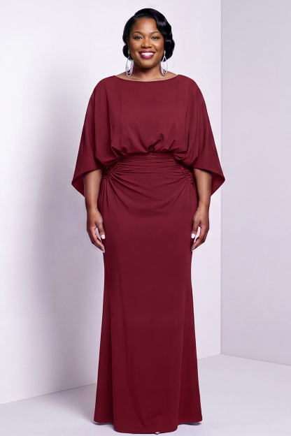 Black Bateau Neck Sheath 3/4 Sleeves Long Mother of the Bride Dress